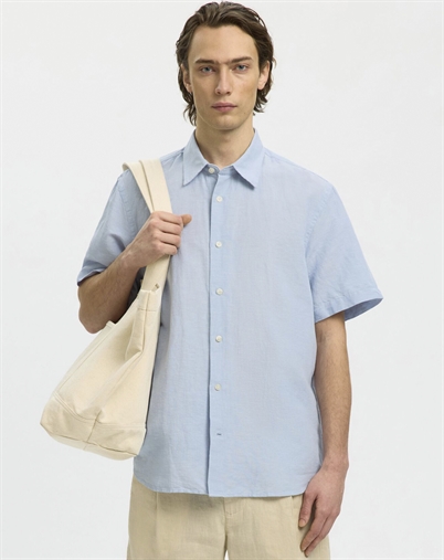 Selected - SLHRegclay Linenblend Kortærmet Skjorte - Dusty Blue